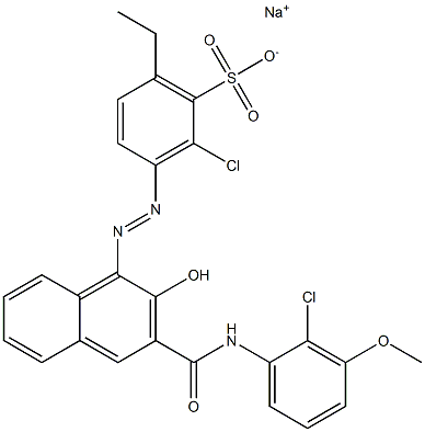 2-Chloro-6-ethyl-3-[[3-[[(2-chloro-3-methoxyphenyl)amino]carbonyl]-2-hydroxy-1-naphtyl]azo]benzenesulfonic acid sodium salt Struktur