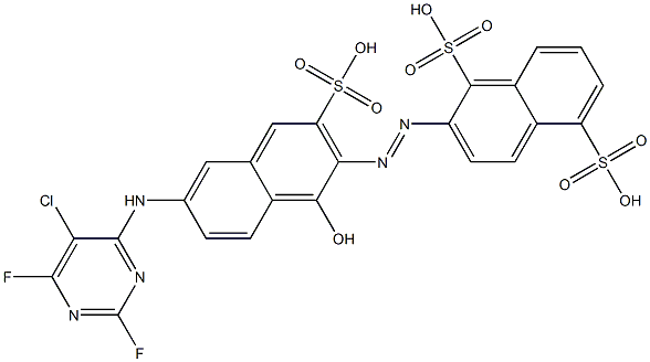 2-[[6-[(5-Chloro-2,6-difluoropyrimidin-4-yl)amino]-1-hydroxy-3-sulfonaphthalen-2-yl]azo]-1,5-naphthalenedisulfonic acid Struktur