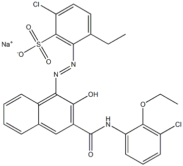 2-Chloro-5-ethyl-6-[[3-[[(3-chloro-2-ethoxyphenyl)amino]carbonyl]-2-hydroxy-1-naphtyl]azo]benzenesulfonic acid sodium salt Struktur