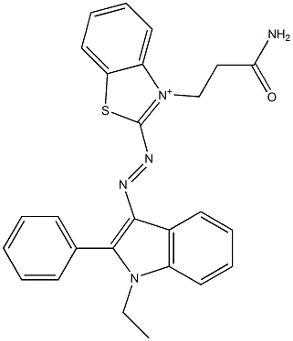 2-(1-Ethyl-2-phenyl-1H-indol-3-ylazo)-3-(2-carbamoylethyl)benzothiazol-3-ium Struktur