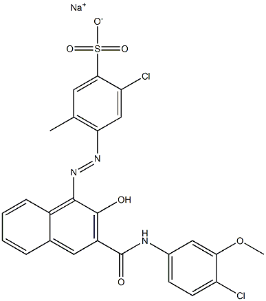 2-Chloro-5-methyl-4-[[3-[[(4-chloro-3-methoxyphenyl)amino]carbonyl]-2-hydroxy-1-naphtyl]azo]benzenesulfonic acid sodium salt Struktur