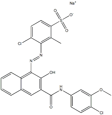 4-Chloro-2-methyl-3-[[3-[[(4-chloro-3-methoxyphenyl)amino]carbonyl]-2-hydroxy-1-naphtyl]azo]benzenesulfonic acid sodium salt Struktur