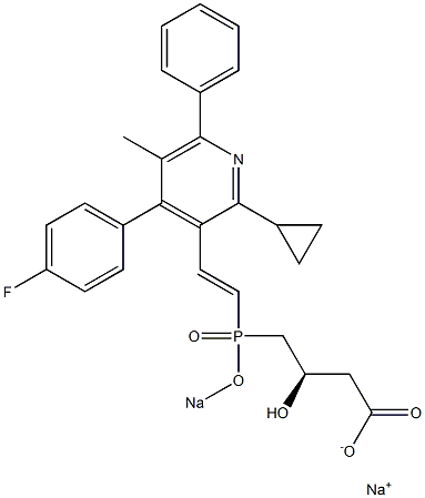 (3R)-4-[[(E)-2-[4-(4-Fluorophenyl)-2-cyclopropyl-5-methyl-6-phenyl-3-pyridinyl]ethenyl]sodiooxyphosphinyl]-3-hydroxybutyric acid sodium salt Struktur