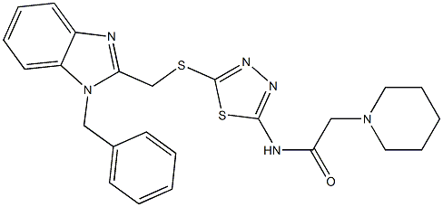 N-[2-[(1-Benzyl-1H-benzimidazol-2-yl)methylthio]-1,3,4-thiadiazol-5-yl]-2-piperidinoacetamide Struktur