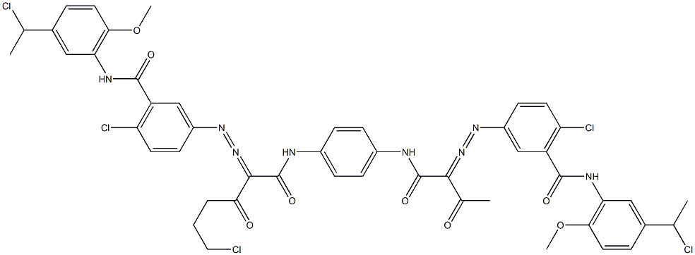 3,3'-[2-(2-Chloroethyl)-1,4-phenylenebis[iminocarbonyl(acetylmethylene)azo]]bis[N-[3-(1-chloroethyl)-6-methoxyphenyl]-6-chlorobenzamide] Struktur