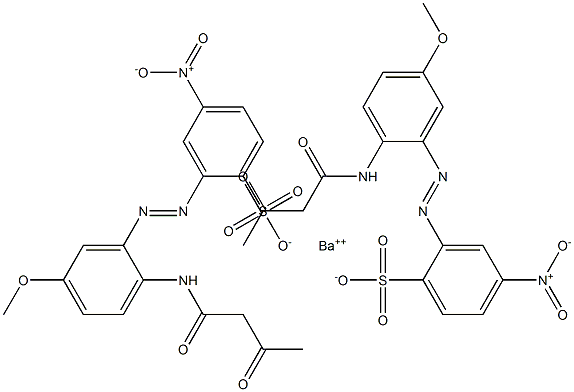 Bis[2-[2-(1,3-dioxobutylamino)-5-methoxyphenylazo]-4-nitrobenzenesulfonic acid]barium salt Struktur