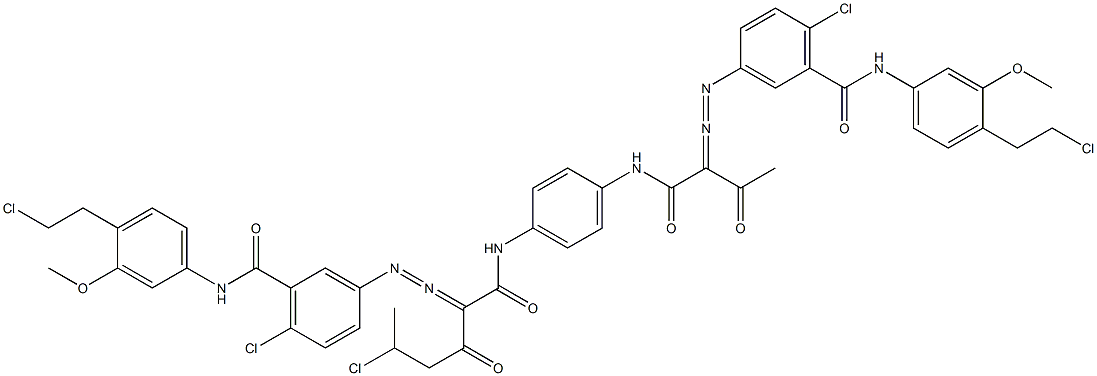 3,3'-[2-(1-Chloroethyl)-1,4-phenylenebis[iminocarbonyl(acetylmethylene)azo]]bis[N-[4-(2-chloroethyl)-3-methoxyphenyl]-6-chlorobenzamide] Struktur