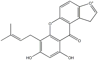 7-(3-Methyl-2-butenyl)-8,10-dihydroxy-11-oxo-1H,11H-furo[3,2-a]xanthen-3-ium Struktur