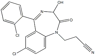 7-Chloro-5-(2-chlorophenyl)-2,3-dihydro-3-hydroxy-2-oxo-1H-1,4-benzodiazepine-1-propiononitrile Struktur