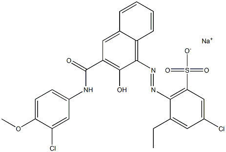 3-Chloro-5-ethyl-6-[[3-[[(3-chloro-4-methoxyphenyl)amino]carbonyl]-2-hydroxy-1-naphtyl]azo]benzenesulfonic acid sodium salt Struktur