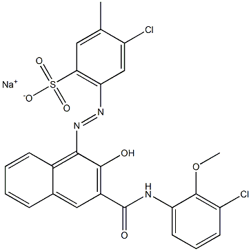 4-Chloro-3-methyl-6-[[3-[[(3-chloro-2-methoxyphenyl)amino]carbonyl]-2-hydroxy-1-naphtyl]azo]benzenesulfonic acid sodium salt Struktur