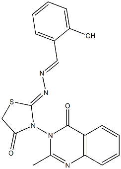 2-Hydroxybenzaldehyde [3-[(3,4-dihydro-2-methyl-4-oxoquinazolin)-3-yl]-4-oxothiazolidin-2-ylidene]hydrazone Struktur