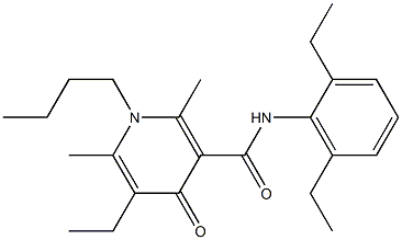 N-(2,6-Diethylphenyl)-1,4-dihydro-2,6-dimethyl-4-oxo-1-butyl-5-ethyl-3-pyridinecarboxamide Struktur