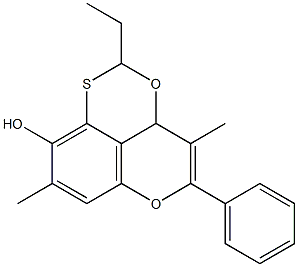 2,3a-Dihydro-4,8-dimethyl-5-phenyl-2-ethyl-3,6-dioxa-1-thia-1H-phenalen-9-ol Struktur