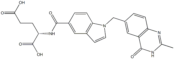 (S)-2-[[1-[[(3,4-Dihydro-2-methyl-4-oxoquinazolin)-6-yl]methyl]-1H-indol-5-yl]carbonylamino]glutaric acid Struktur