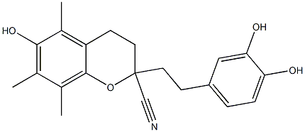 5,7,8-Trimethyl-6-hydroxy-2-[2-(3,4-dihydroxyphenyl)ethyl]-3,4-dihydro-2H-1-benzopyran-2-carbonitrile Struktur