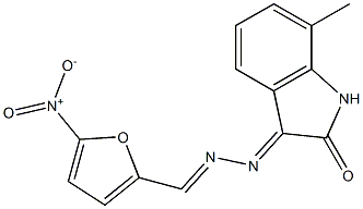 3-[2-(5-Nitro-2-furanylmethylene)hydrazono]-7-methylindolin-2-one Struktur