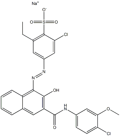 2-Chloro-6-ethyl-4-[[3-[[(4-chloro-3-methoxyphenyl)amino]carbonyl]-2-hydroxy-1-naphtyl]azo]benzenesulfonic acid sodium salt Struktur