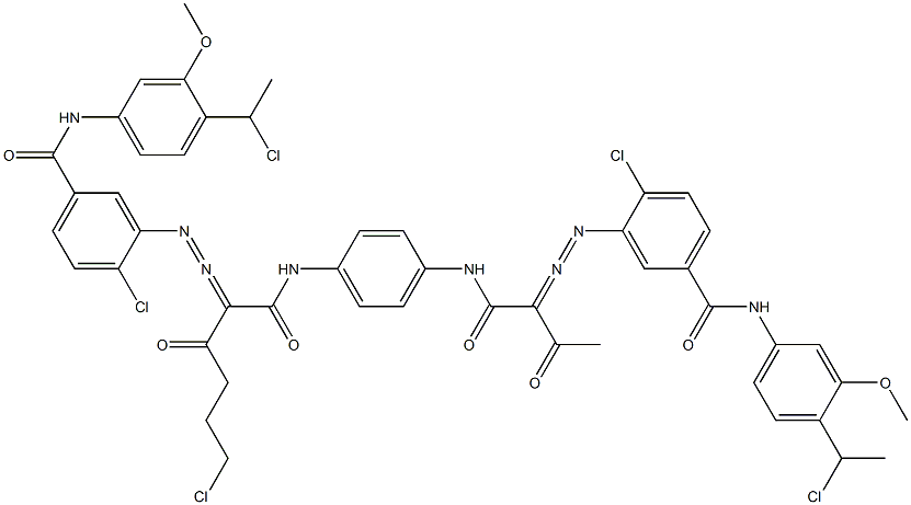 3,3'-[2-(2-Chloroethyl)-1,4-phenylenebis[iminocarbonyl(acetylmethylene)azo]]bis[N-[4-(1-chloroethyl)-3-methoxyphenyl]-4-chlorobenzamide] Struktur