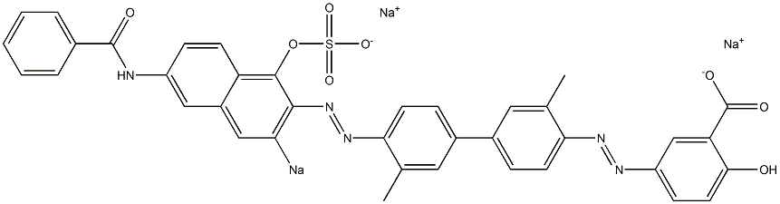 2-Hydroxy-5-[[4'-[(1-hydroxy-6-benzoylamino-3-sodiosulfo-2-naphthalenyl)azo]-3,3'-dimethyl-1,1'-biphenyl-4-yl]azo]benzoic acid sodium salt Struktur