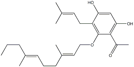 2'-[(3,7-Dimethyldeca-2,6-dien-1-yl)oxy]-3'-(3-methyl-2-butenyl)-4',6'-dihydroxy-acetophenone Struktur