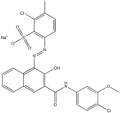 2-Chloro-3-methyl-6-[[3-[[(4-chloro-3-methoxyphenyl)amino]carbonyl]-2-hydroxy-1-naphtyl]azo]benzenesulfonic acid sodium salt Struktur