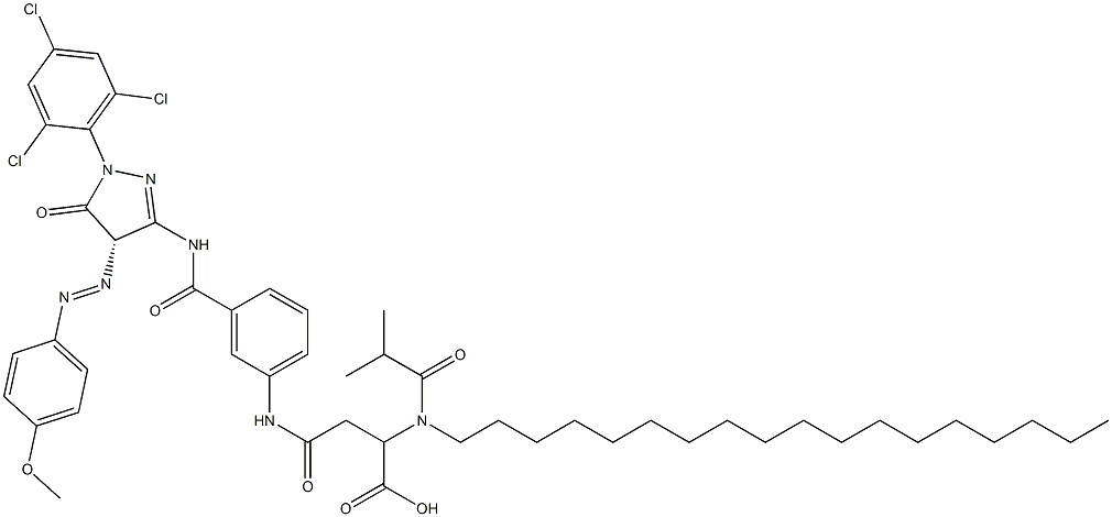 (S)-3-[[[3-[[[[4,5-Dihydro-4-[(4-methoxyphenyl)azo]-5-oxo-1-(2,4,6-trichlorophenyl)-1H-pyrazol]-3-yl]amino]carbonyl]phenyl]amino]carbonyl]-2-[(octadecyl)(2-methyl-1-oxopropyl)amino]propanoic acid Struktur