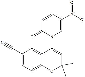 2,2-Dimethyl-6-cyano-4-[(5-nitro-1,2-dihydro-2-oxopyridin)-1-yl]-2H-1-benzopyran Struktur