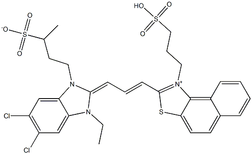 3-[[2-[3-[[5,6-Dichloro-1-ethyl-2,3-dihydro-3-(3-sulfonatobutyl)-1H-benzimidazol]-2-ylidene]-1-propenyl]naphtho[1,2-d]thiazol-1-ium]-1-yl]propane-1-sulfonic acid Struktur