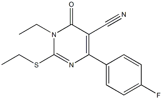 2-[Ethylthio]-3-ethyl-4-oxo-6-(4-fluorophenyl)pyrimidine-5-carbonitrile Struktur