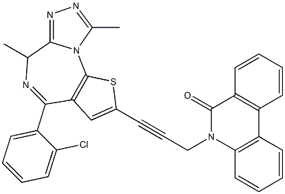 4-(2-Chlorophenyl)-6,9-dimethyl-2-[3-[(5,6-dihydro-6-oxophenanthridin)-5-yl]-1-propynyl]-6H-thieno[3,2-f][1,2,4]triazolo[4,3-a][1,4]diazepine Struktur