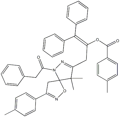 1-Diphenylmethylene-2-[4,4-dimethyl-8-(4-methylphenyl)-1-(phenylacetyl)-6-oxa-1,2,7-triazaspiro[4.4]nona-2,7-dien-3-yl]ethanol 4-methylbenzoate Struktur