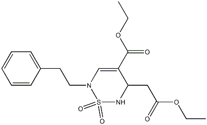 (2-Phenethyl-4-ethoxycarbonyl-5,6-dihydro-2H-1,2,6-thiadiazine 1,1-dioxide)-5-ylacetic acid ethyl ester Struktur