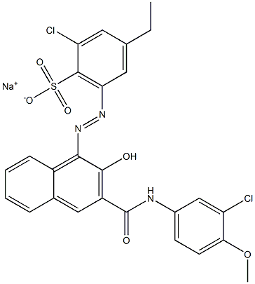 2-Chloro-4-ethyl-6-[[3-[[(3-chloro-4-methoxyphenyl)amino]carbonyl]-2-hydroxy-1-naphtyl]azo]benzenesulfonic acid sodium salt Struktur