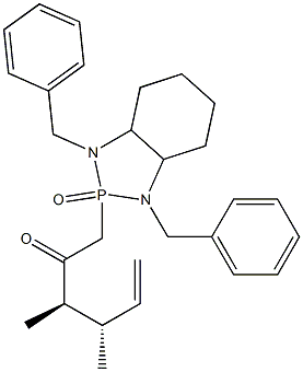 2-[(3R,4S)-3,4-Dimethyl-2-oxo-5-hexenyl]-1,3-dibenzyloctahydro-1H-1,3,2-benzodiazaphosphole 2-oxide Struktur