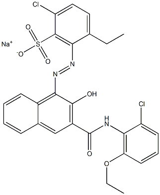 2-Chloro-5-ethyl-6-[[3-[[(2-chloro-6-ethoxyphenyl)amino]carbonyl]-2-hydroxy-1-naphtyl]azo]benzenesulfonic acid sodium salt Struktur