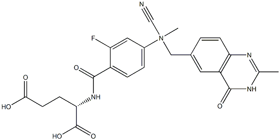 (2S)-2-[2-Fluoro-4-[N-[(3,4-dihydro-2-methyl-4-oxoquinazolin)-6-ylmethyl]-N-cyanomethylamino]benzoylamino]glutaric acid Struktur