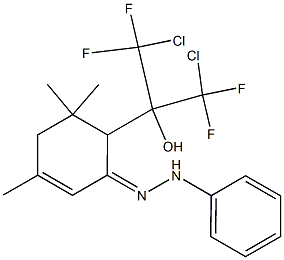 6-[2-Chloro-1-(chlorodifluoromethyl)-2,2-difluoro-1-hydroxyethyl]-3,5,5-trimethyl-2-cyclohexen-1-one phenyl hydrazone Struktur