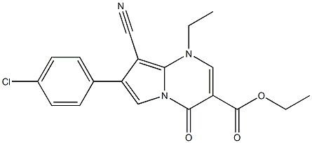 1-Ethyl-4-oxo-7-(4-chlorophenyl)-8-cyano-1,4-dihydropyrrolo[1,2-a]pyrimidine-3-carboxylic acid ethyl ester Struktur