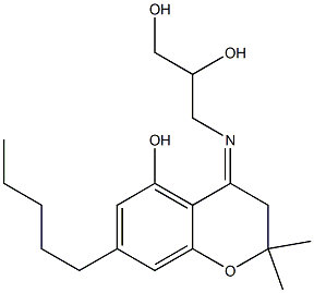 3,4-Dihydro-2,2-dimethyl-4-[2,3-dihydroxypropylimino]-7-pentyl-2H-1-benzopyran-5-ol Struktur