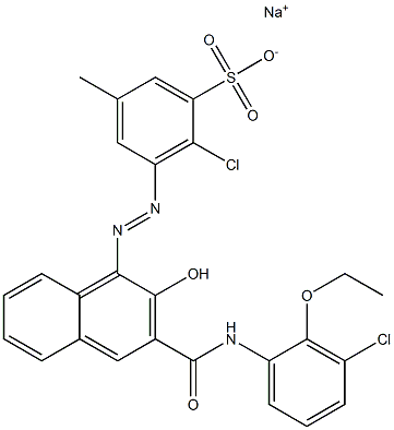 2-Chloro-5-methyl-3-[[3-[[(3-chloro-2-ethoxyphenyl)amino]carbonyl]-2-hydroxy-1-naphtyl]azo]benzenesulfonic acid sodium salt Struktur