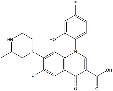 6-Fluoro-1-(4-fluoro-2-hydroxyphenyl)-7-(3-methylpiperazino)-1,4-dihydro-4-oxoquinoline-3-carboxylic acid Struktur