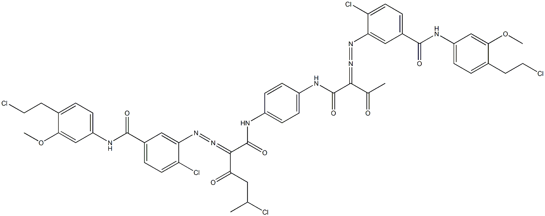 3,3'-[2-(1-Chloroethyl)-1,4-phenylenebis[iminocarbonyl(acetylmethylene)azo]]bis[N-[4-(2-chloroethyl)-3-methoxyphenyl]-4-chlorobenzamide] Struktur