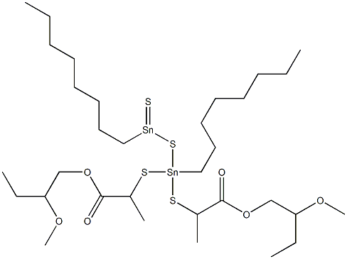 11,11-Bis[[1-(2-methoxybutoxycarbonyl)ethyl]thio]-9,11-distanna-10-thianonadecane-9-thione Struktur