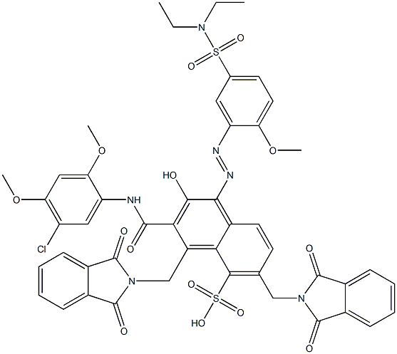 3-[(5-Chloro-2,4-dimethoxyphenyl)aminocarbonyl]-1-[5-[(diethylamino)sulfonyl]-2-methoxyphenylazo]-2-hydroxy-4,6-bis(phthalimidylmethyl)naphthalene-5-sulfonic acid Struktur