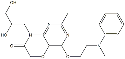 2-Methyl-4-[2-(N-methylphenylamino)ethoxy]-8-(2,3-dihydroxypropyl)-8H-pyrimido[5,4-b][1,4]oxazin-7(6H)-one Struktur