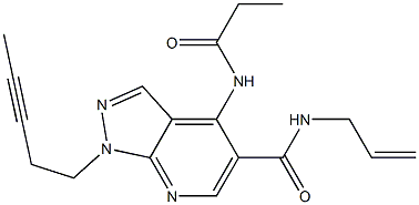 1-(3-Pentynyl)-4-(propionylamino)-N-(2-propenyl)-1H-pyrazolo[3,4-b]pyridine-5-carboxamide Struktur