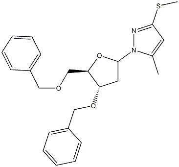 3-O,5-O-Dibenzyl-1-[5-methyl-3-(methylthio)-1H-pyrazol-1-yl]-1,2-dideoxy-D-ribofuranose Struktur