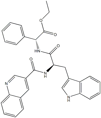 (R)-2-[(R)-3-(1H-Indol-3-yl)-2-(3-quinolinylcarbonylamino)propanoylamino]-2-phenylacetic acid ethyl ester Struktur