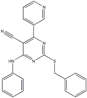 2-Benzylthio-6-(3-pyridinyl)-4-phenylaminopyrimidine-5-carbonitrile Struktur